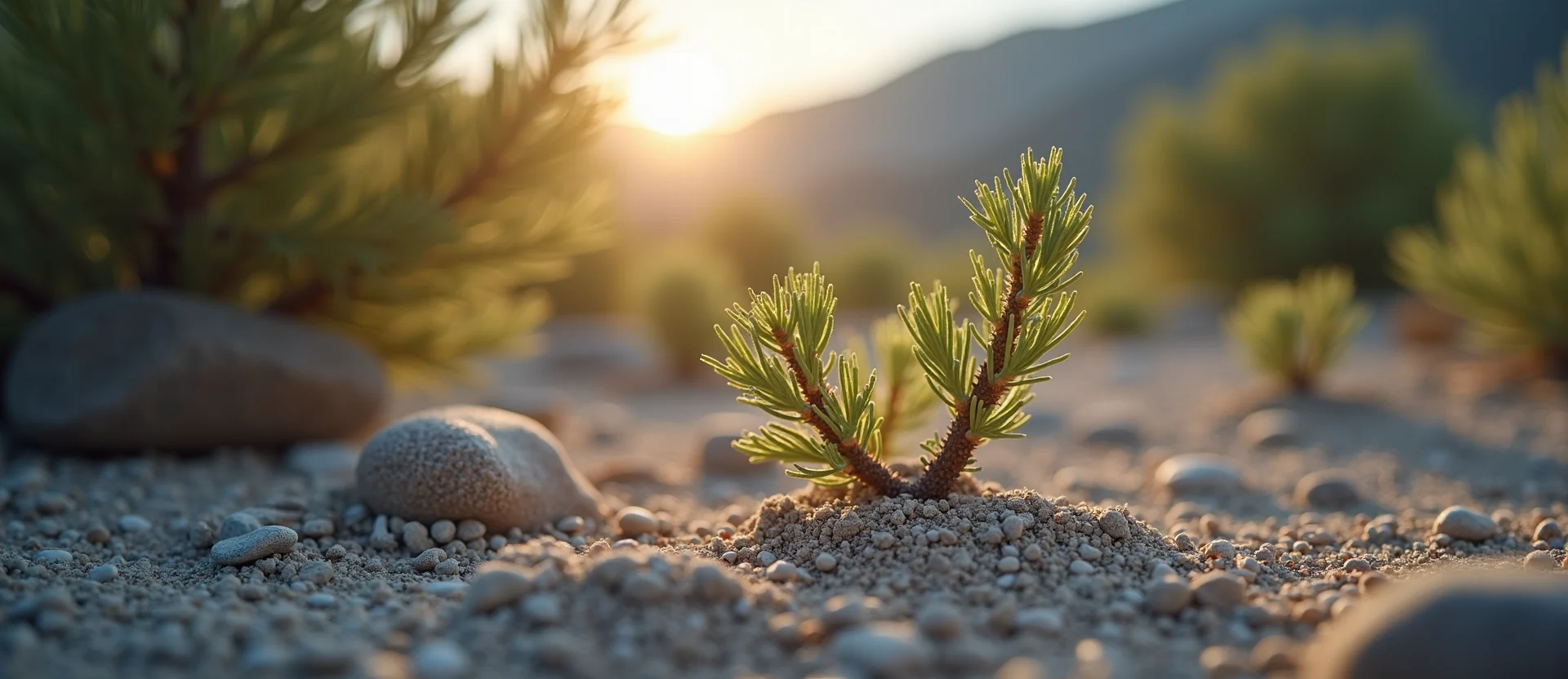 Symbolizing Growth/Resilience: A local Sierra Juniper new branch reaching for the sky. - AI Generated