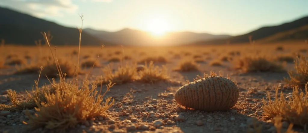 Symbolizing Seed/New Beginning: A local Rabbitbrush single pine seed on dry earth. - AI Generated