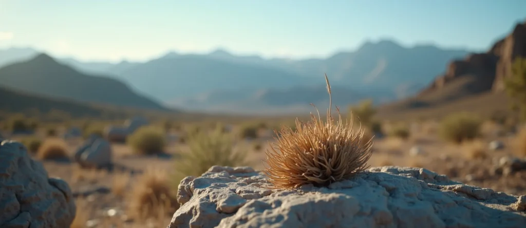 Symbolizing Seed/New Beginning: A local Desert Peach single pine seed on dry earth. - AI Generated