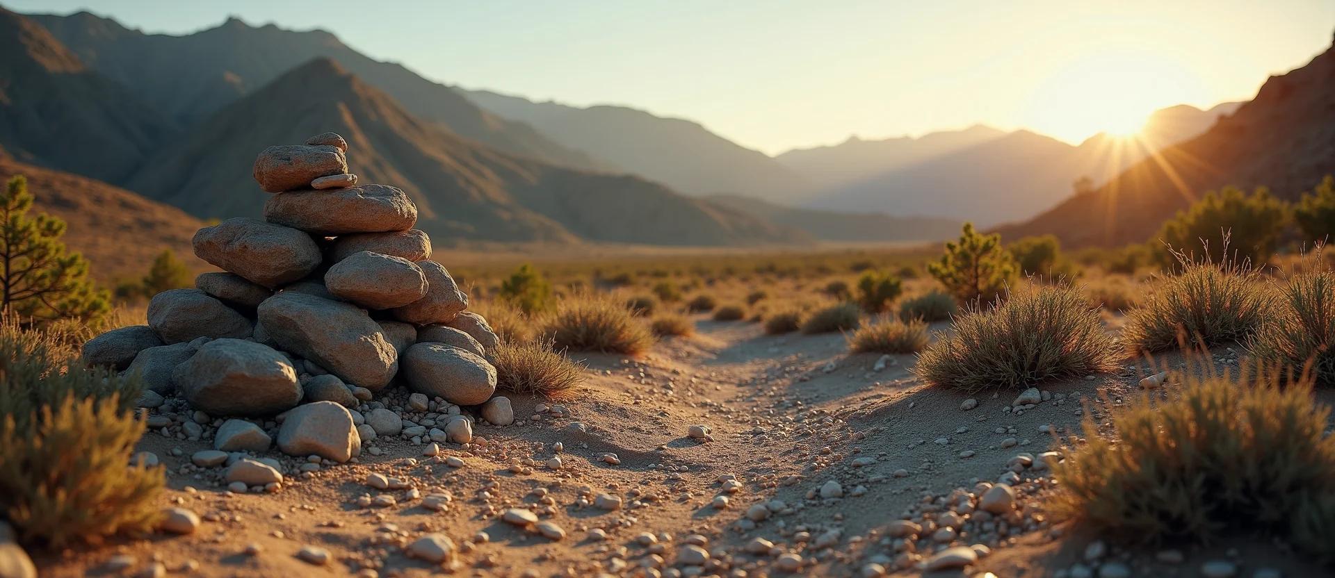 Symbolizing Stability/Peak: A local Sierra Juniper ancient rock cairn. - AI Generated