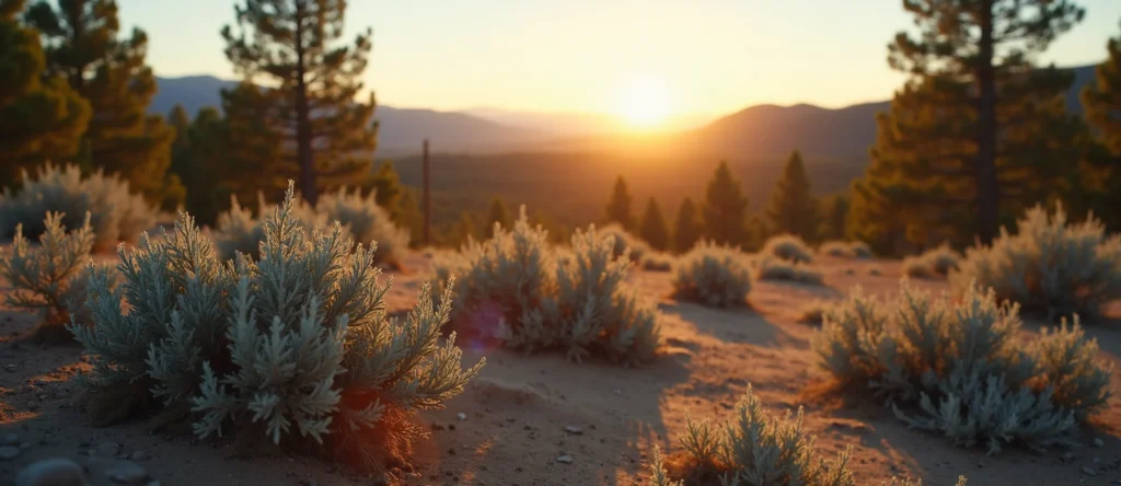 Symbolizing Stability/Peak: A local Sierra Juniper distant Sierra horizon. - AI Generated