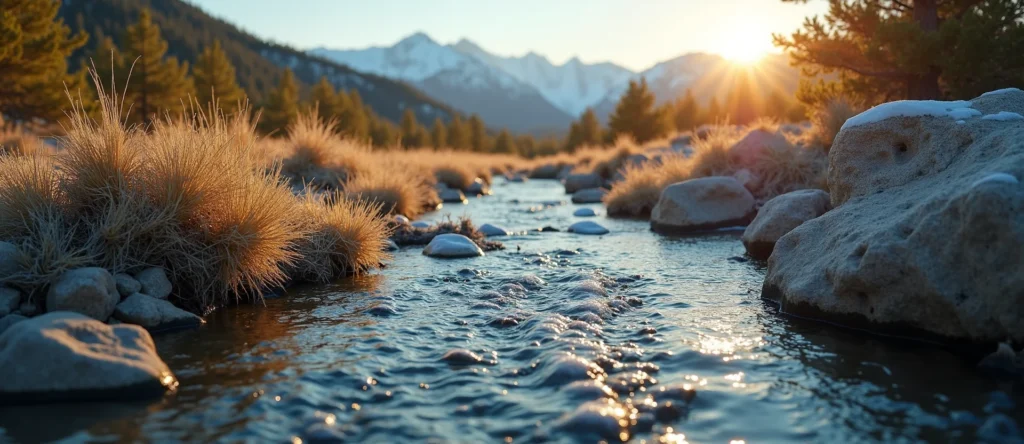 Symbolizing Flow/Cleansing: A local Sierra Juniper clear cold snowmelt stream. - AI Generated