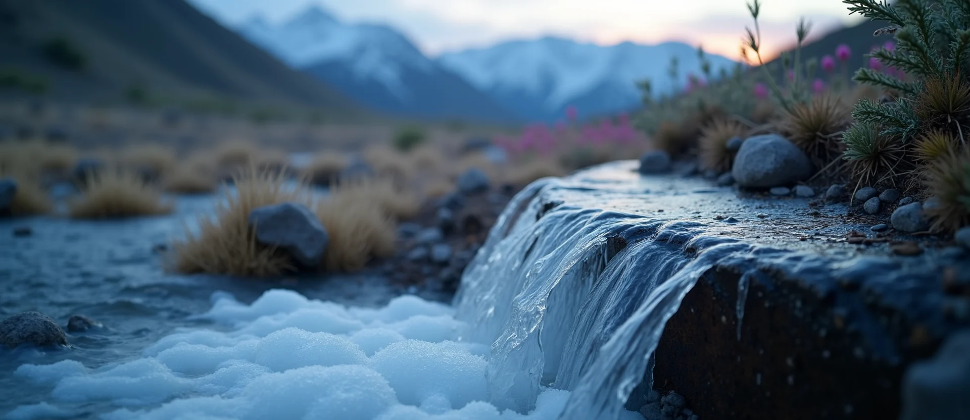 Symbolizing Flow/Cleansing: A local Indian Paintbrush hidden small waterfall. - AI Generated