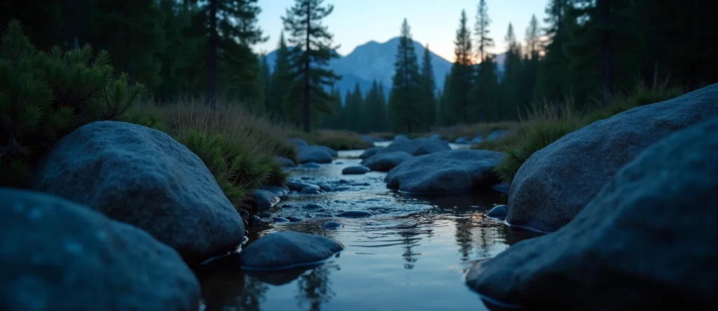 Symbolizing Flow/Cleansing: A local Ponderosa Pine clear cold snowmelt stream. - AI Generated