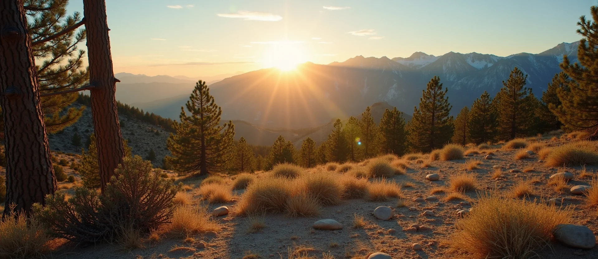 Symbolizing Stability/Peak: A local Manzanita distant Sierra horizon. - AI Generated