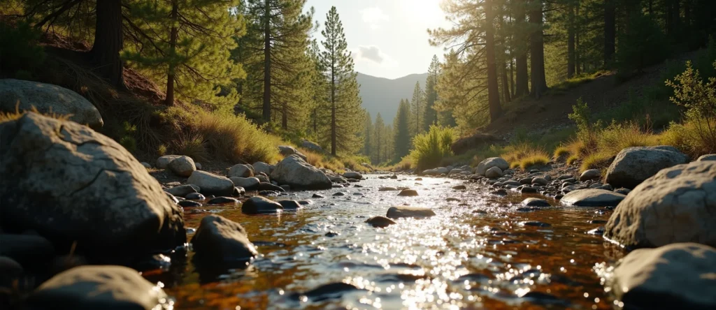 Symbolizing Flow/Cleansing: A local Ponderosa Pine babbling mountain creek. - AI Generated