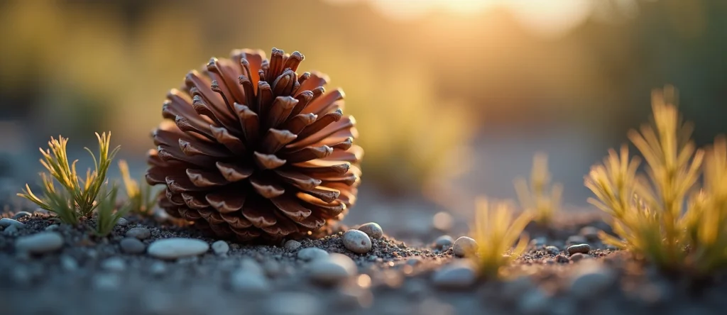 Symbolizing Seed/New Beginning: A local Indian Paintbrush opening pine cone. - AI Generated
