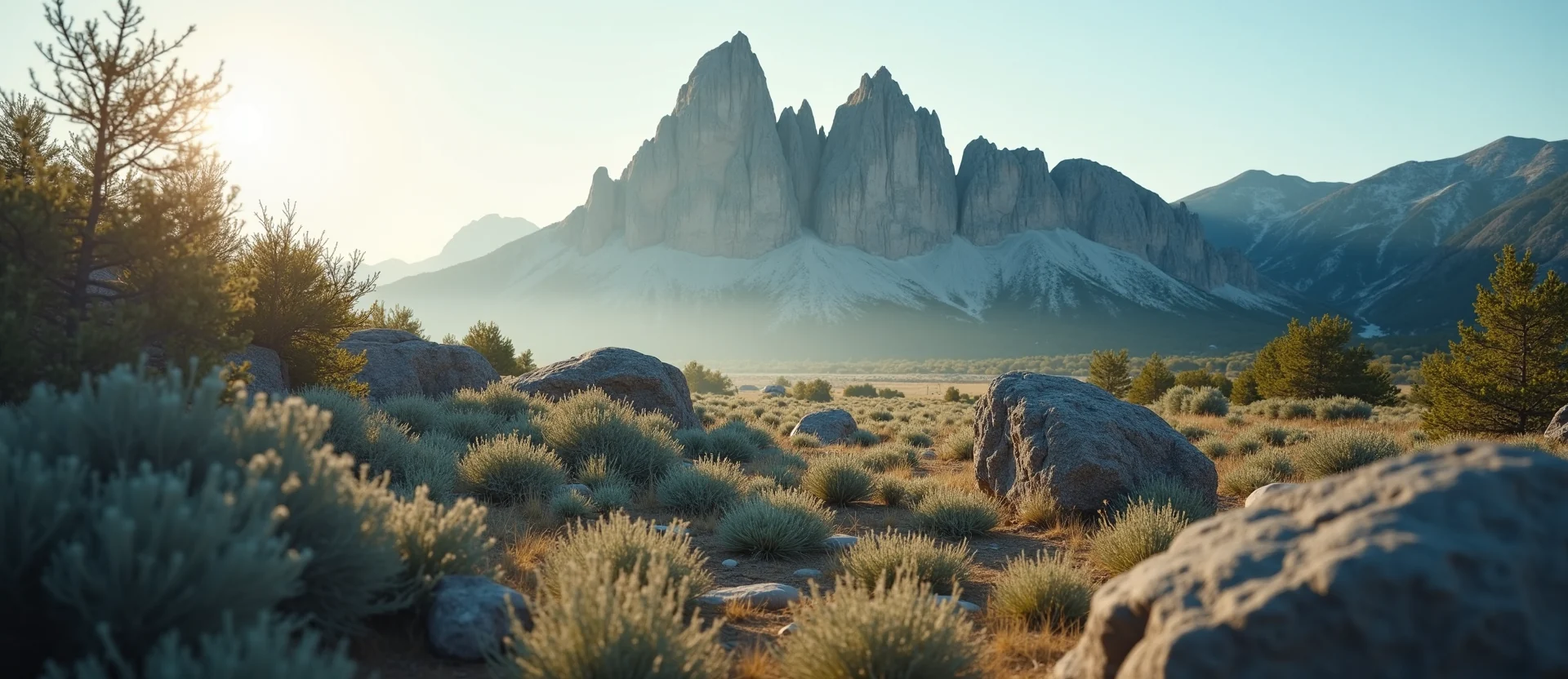 Symbolizing Stability/Peak: A local Sagebrush (Artemisia tridentata) jagged granite peak. - AI Generated