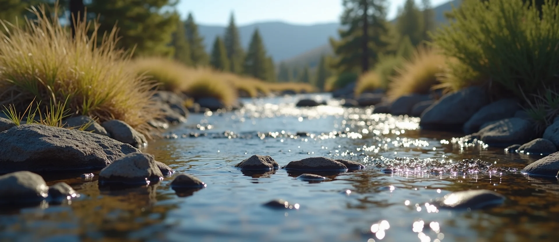 Symbolizing Flow/Cleansing: A local Sierra Juniper clear cold snowmelt stream. - AI Generated