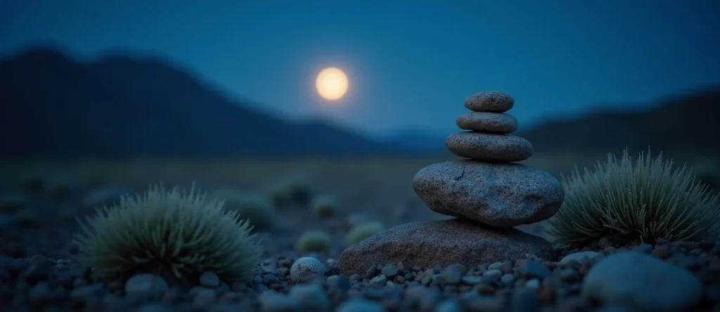 Symbolizing Stability/Peak: A local Rabbitbrush ancient rock cairn. - AI Generated