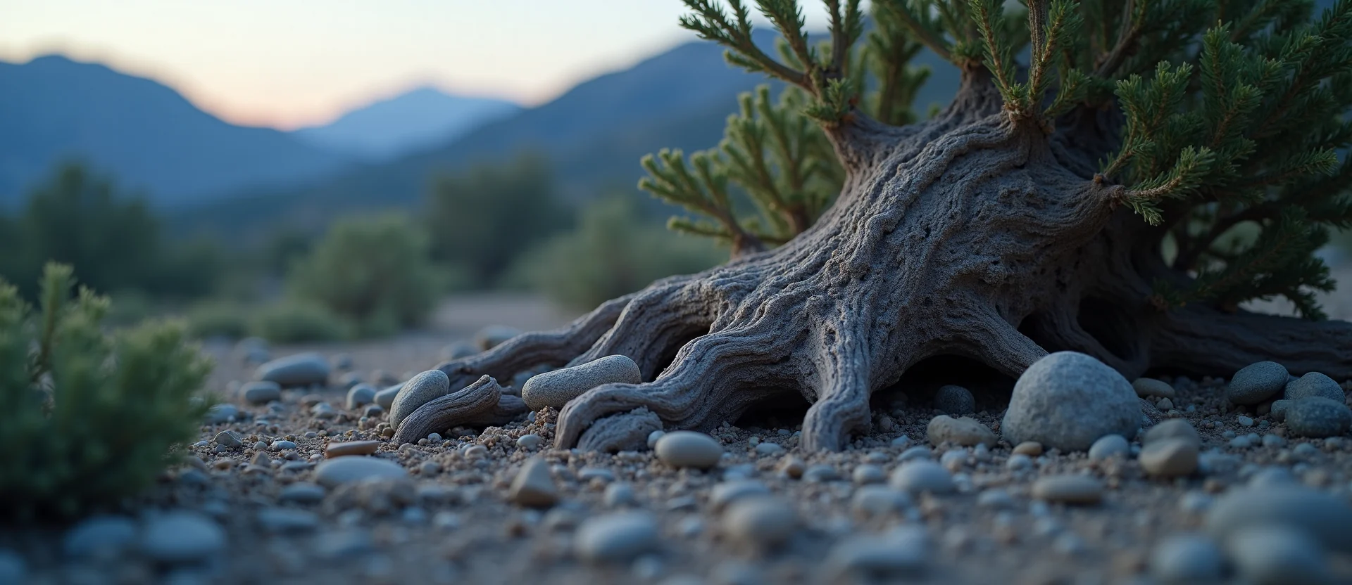 Symbolizing Growth/Resilience: A local Desert Peach gnarled juniper roots. - AI Generated