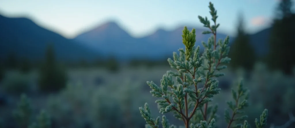 Symbolizing Seed/New Beginning: A local Sagebrush (Artemisia tridentata) new green bud on a branch. - AI Generated