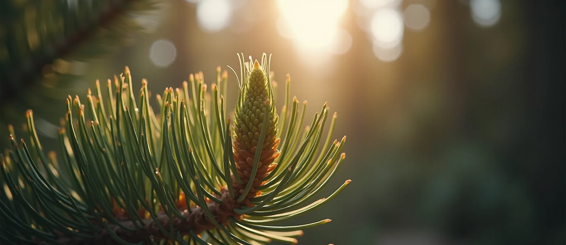 Symbolizing Seed/New Beginning: A local Ponderosa Pine new green bud on a branch. - AI Generated