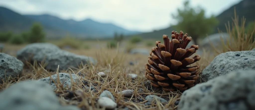 Symbolizing Seed/New Beginning: A local Manzanita opening pine cone. - AI Generated