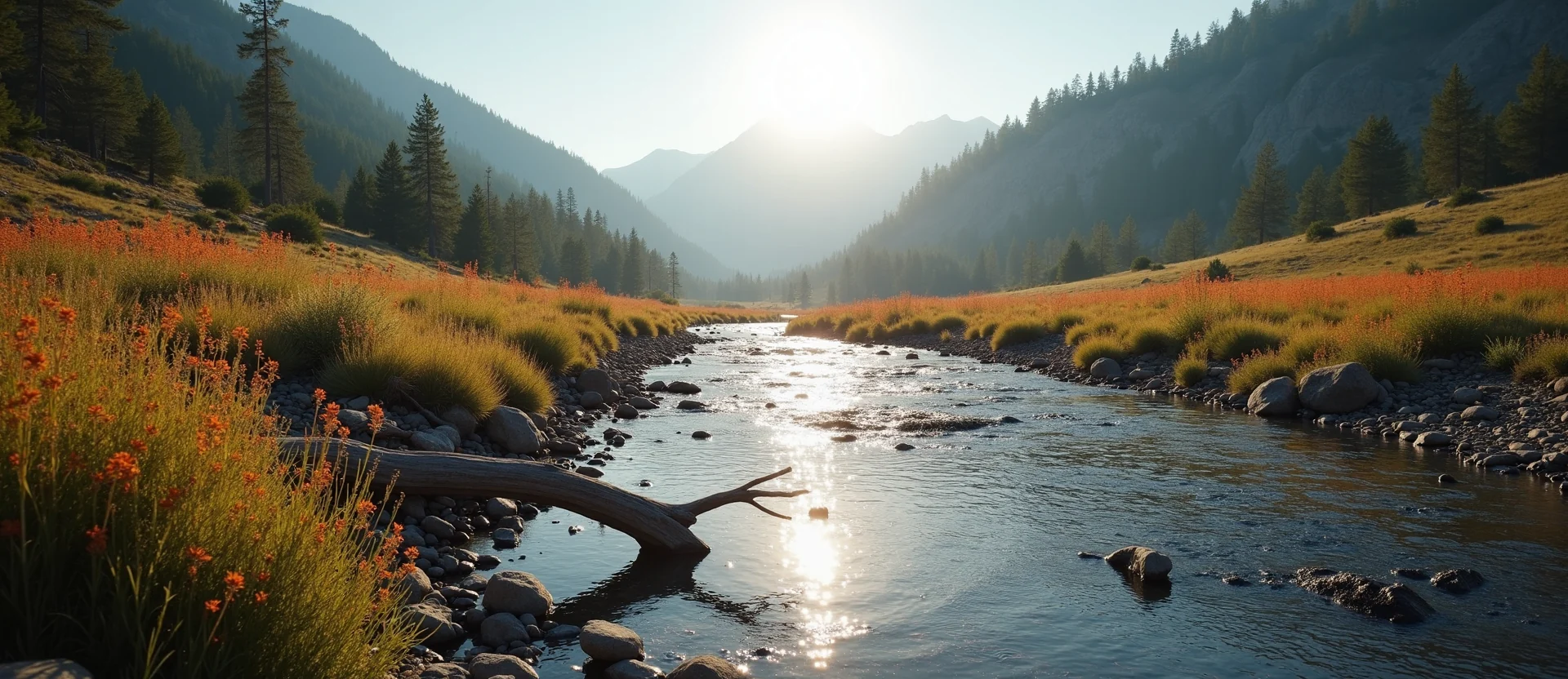 Symbolizing Flow/Cleansing: A local Indian Paintbrush babbling mountain creek. - AI Generated