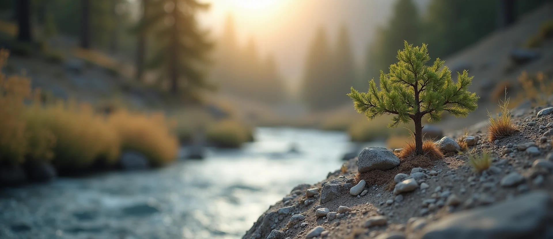 Symbolizing Growth/Resilience: A local Rabbitbrush tree growing out of a rock cleft. - AI Generated