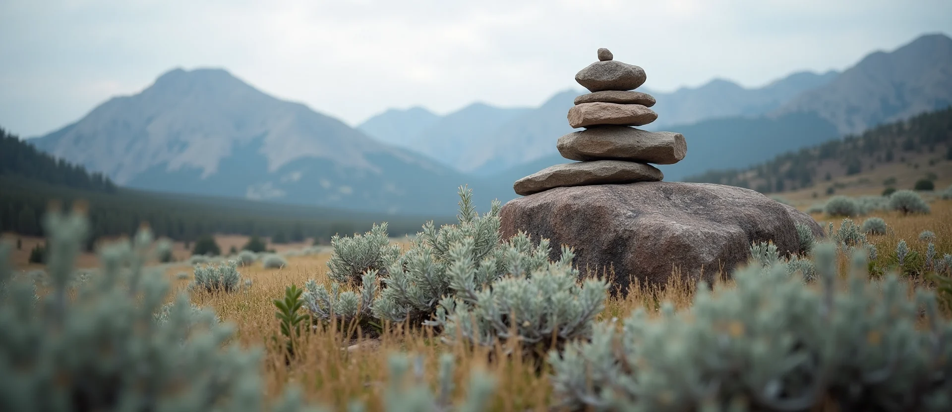 Symbolizing Stability/Peak: A local Indian Paintbrush ancient rock cairn. - AI Generated