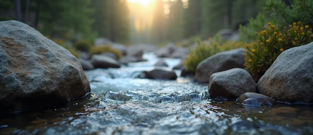 Symbolizing Flow/Cleansing: A local Sierra Juniper babbling mountain creek. - AI Generated
