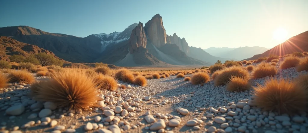 Symbolizing Stability/Peak: A local Desert Peach jagged granite peak. - AI Generated