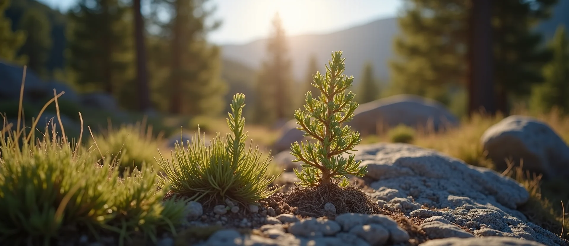 Symbolizing Seed/New Beginning: A local Ponderosa Pine sprouting sagebrush seedling. - AI Generated