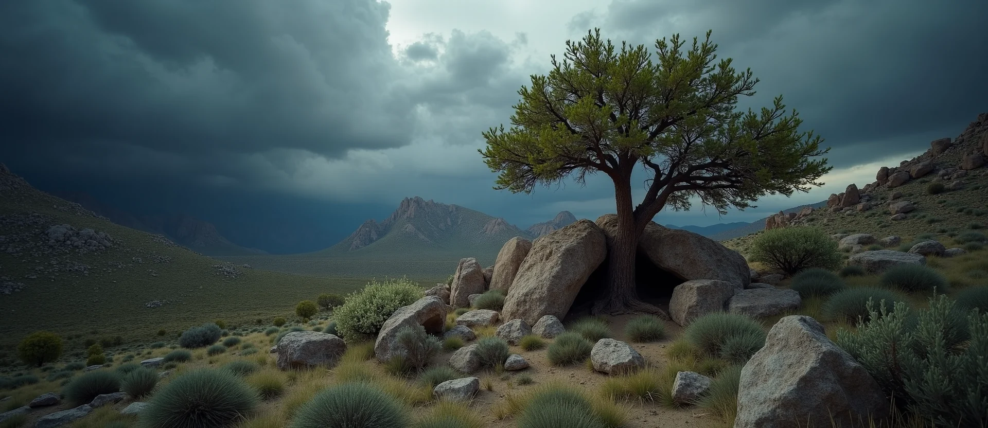 Symbolizing Growth/Resilience: A local Manzanita tree growing out of a rock cleft. - AI Generated