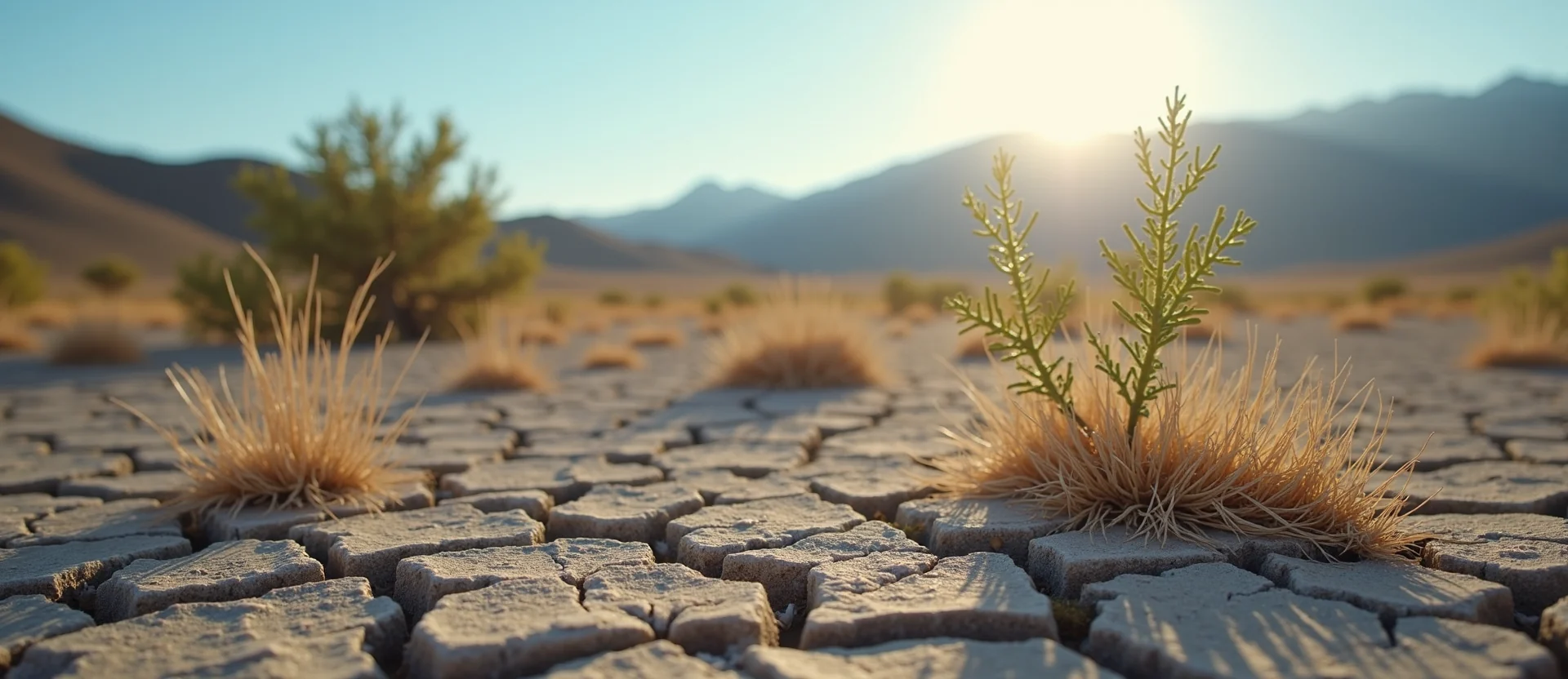Symbolizing Seed/New Beginning: A local Desert Peach shoot emerging from cracked soil. - AI Generated