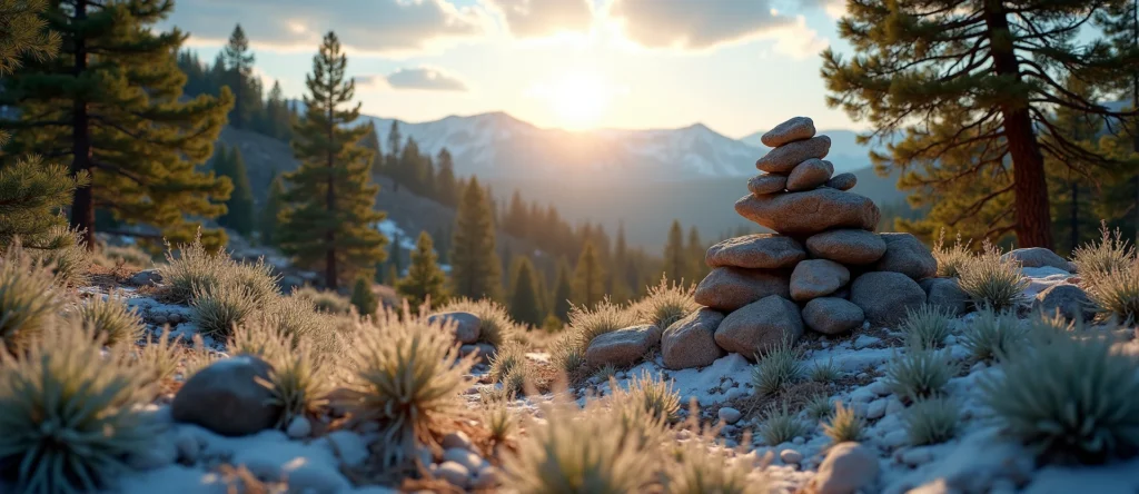 Symbolizing Stability/Peak: A local Sagebrush (Artemisia tridentata) ancient rock cairn. - AI Generated