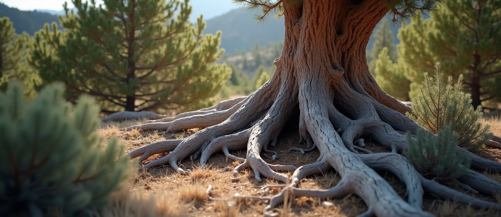 Symbolizing Growth/Resilience: A local Sierra Juniper gnarled juniper roots. - AI Generated