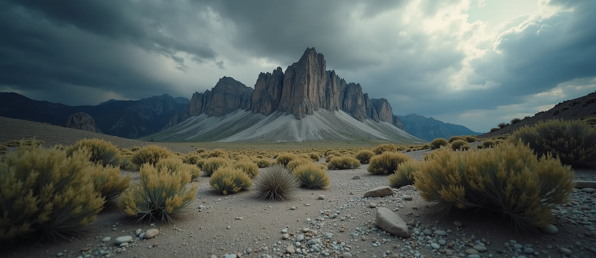 Symbolizing Stability/Peak: A local Rabbitbrush jagged granite peak. - AI Generated