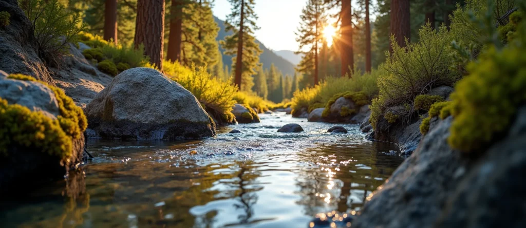 Symbolizing Flow/Cleansing: A local Quaking Aspen clear cold snowmelt stream. - AI Generated