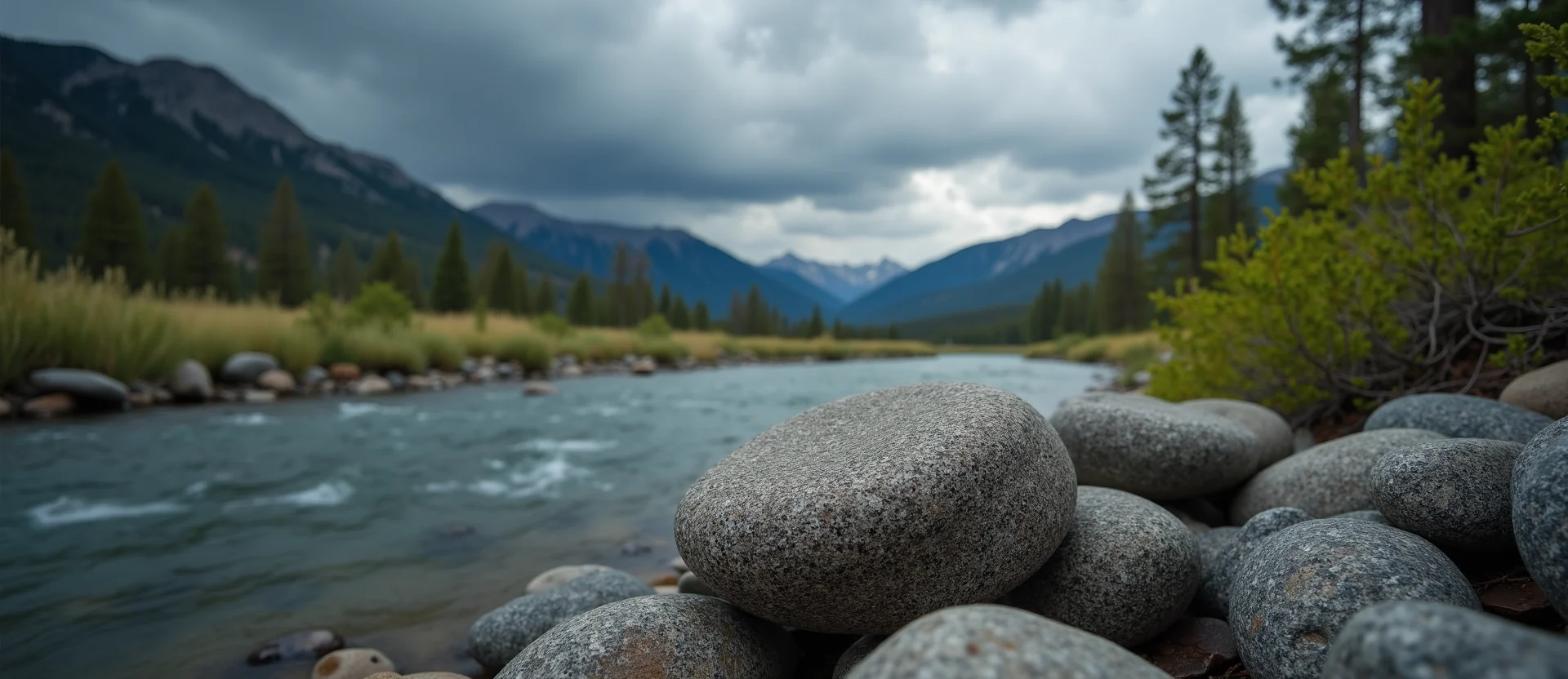 Symbolizing Flow/Cleansing: A local Quaking Aspen smooth Truckee river stones. - AI Generated