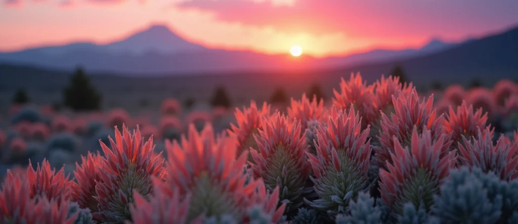 Symbolizing Stability/Peak: A local Indian Paintbrush distant Sierra horizon. - AI Generated