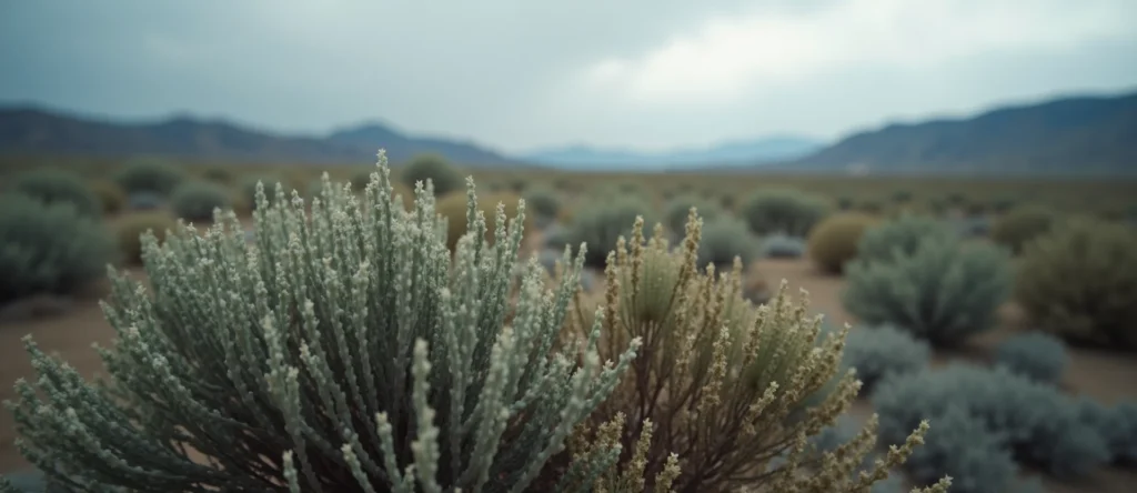 Symbolizing Flow/Cleansing: A local Desert Peach raindrops on desert leaves. - AI Generated