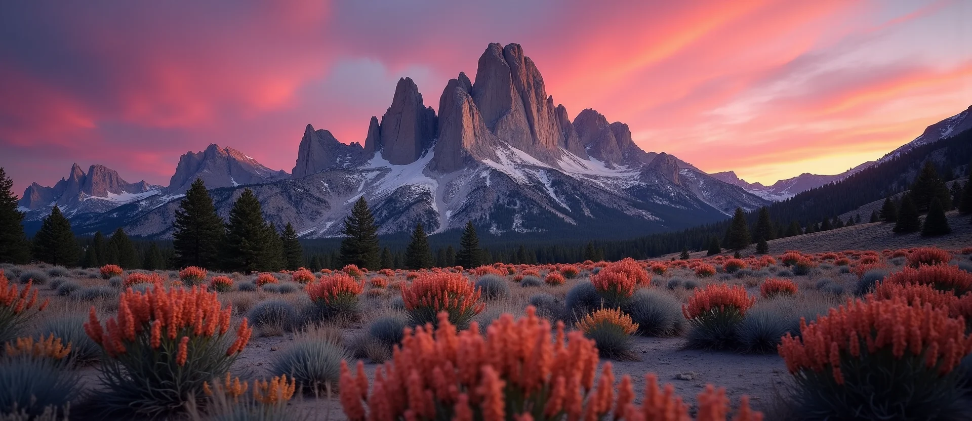 Symbolizing Stability/Peak: A local Indian Paintbrush jagged granite peak. - AI Generated
