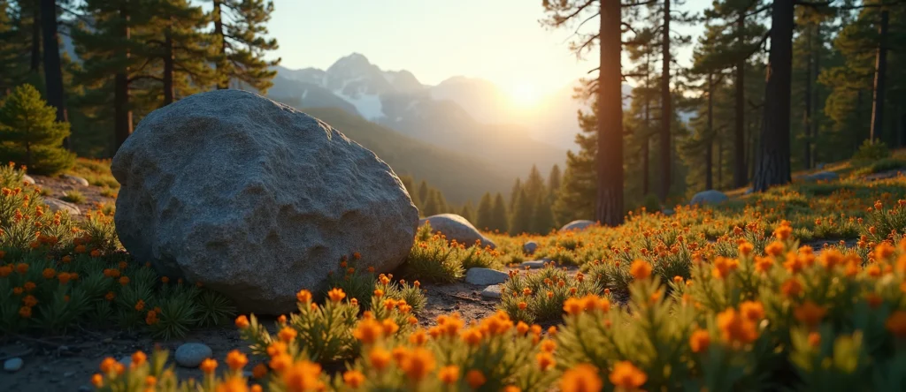 Symbolizing Stability/Peak: A local Indian Paintbrush unshakable boulder. - AI Generated