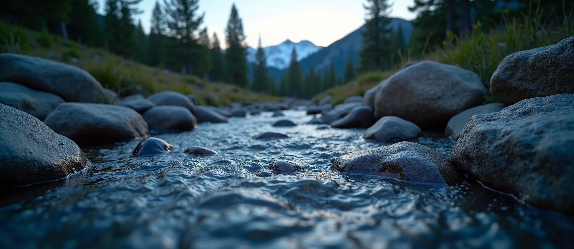 Symbolizing Flow/Cleansing: A local Ponderosa Pine clear cold snowmelt stream. - AI Generated