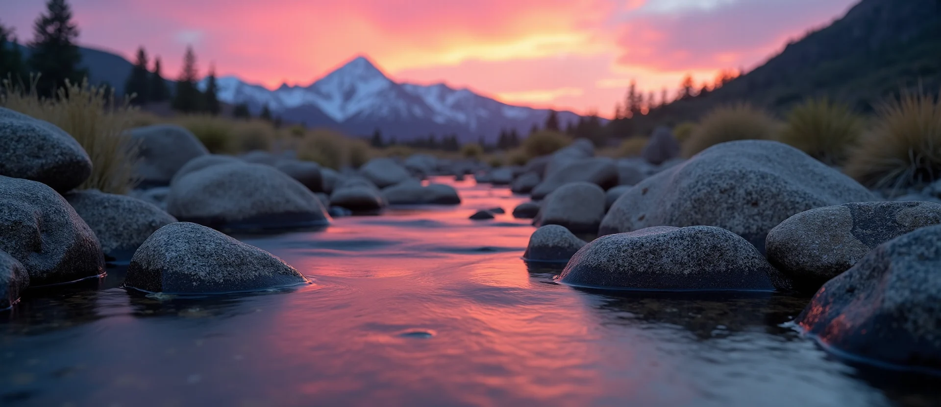 Symbolizing Flow/Cleansing: A local Desert Peach clear cold snowmelt stream. - AI Generated