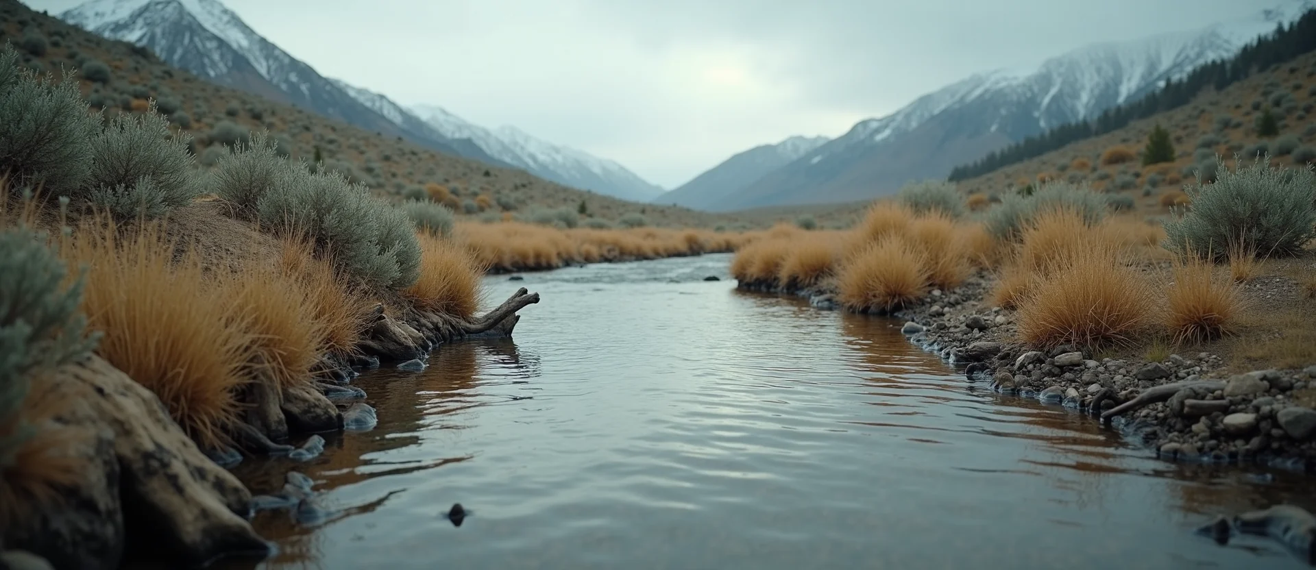 Symbolizing Flow/Cleansing: A local Desert Peach clear cold snowmelt stream. - AI Generated
