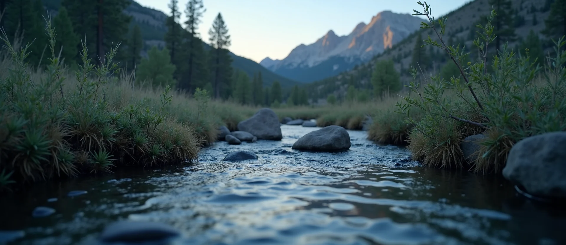 Symbolizing Flow/Cleansing: A local Rabbitbrush clear cold snowmelt stream. - AI Generated