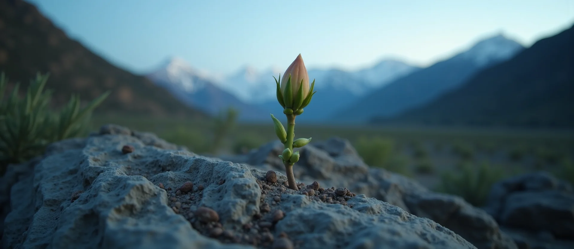 Symbolizing Seed/New Beginning: A local Desert Peach new green bud on a branch. - AI Generated