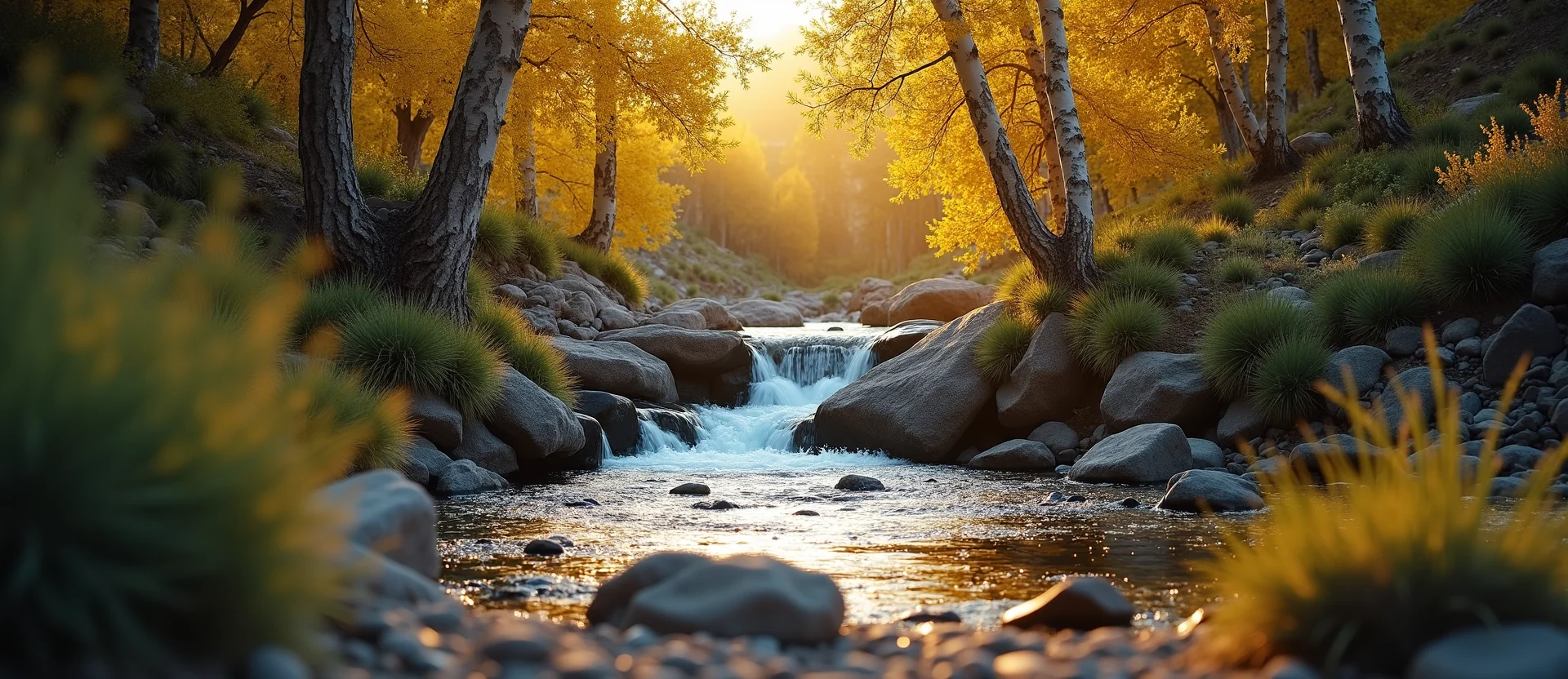 Symbolizing Flow/Cleansing: A local Quaking Aspen hidden small waterfall. - AI Generated