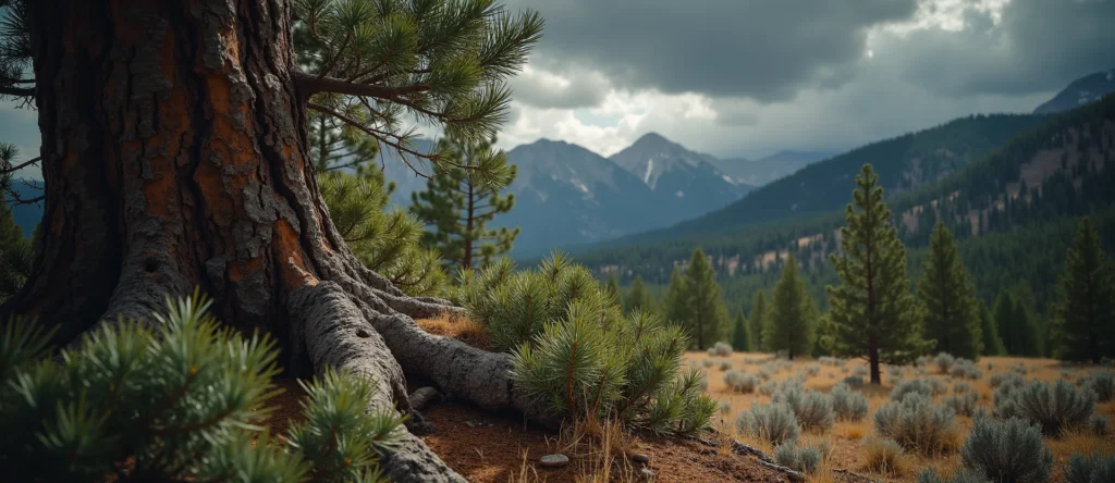 Symbolizing Growth/Resilience: A local Ponderosa Pine sturdy weathered tree trunk. - AI Generated