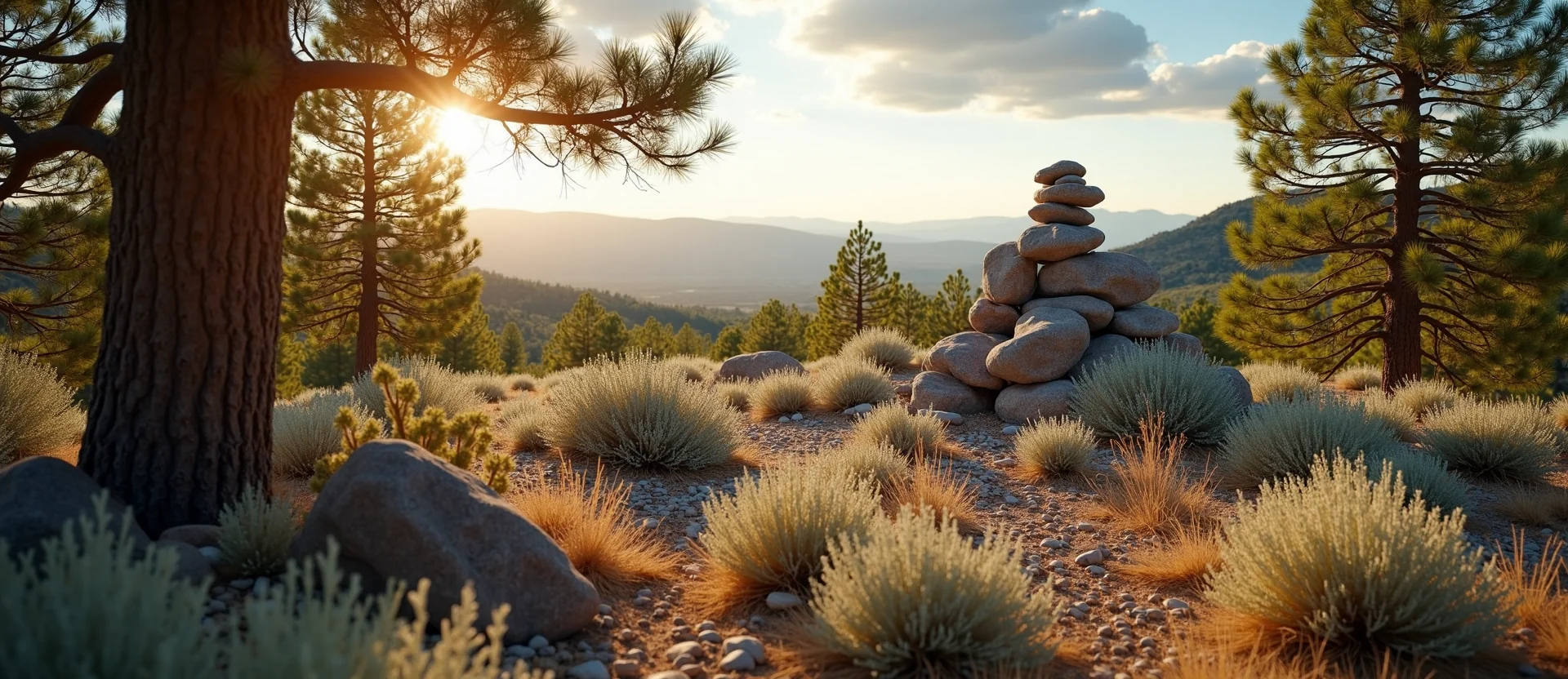 Symbolizing Stability/Peak: A local Sagebrush (Artemisia tridentata) ancient rock cairn. - AI Generated