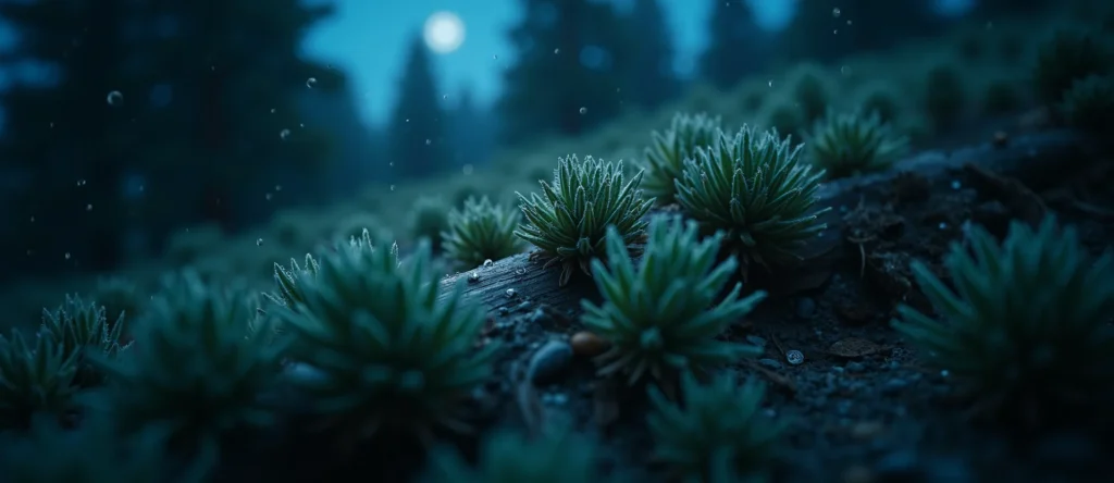 Symbolizing Flow/Cleansing: A local Ponderosa Pine raindrops on desert leaves. - AI Generated