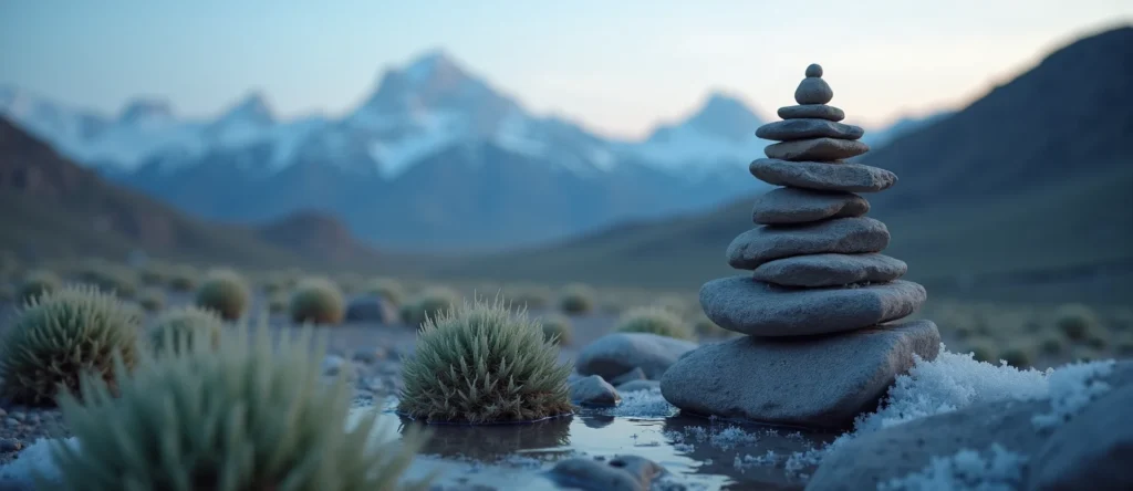 Symbolizing Stability/Peak: A local Sagebrush (Artemisia tridentata) ancient rock cairn. - AI Generated