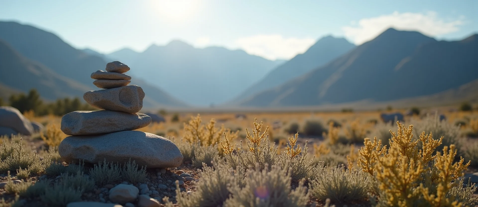 Symbolizing Stability/Peak: A local Rabbitbrush ancient rock cairn. - AI Generated