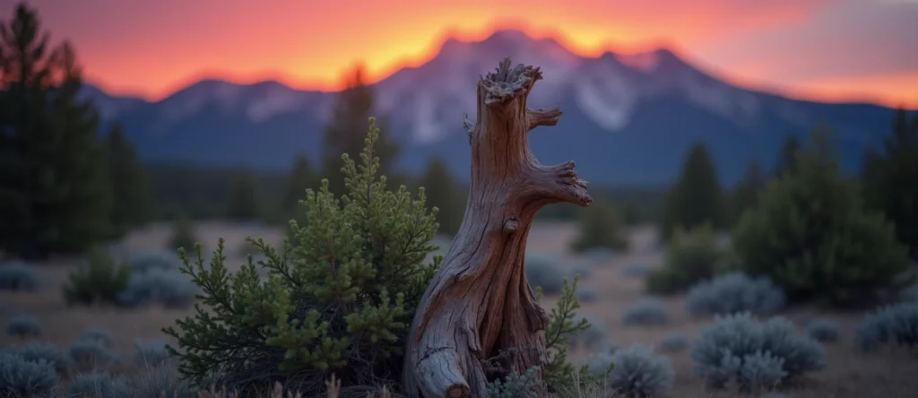 Symbolizing Growth/Resilience: A local Rabbitbrush sturdy weathered tree trunk. - AI Generated