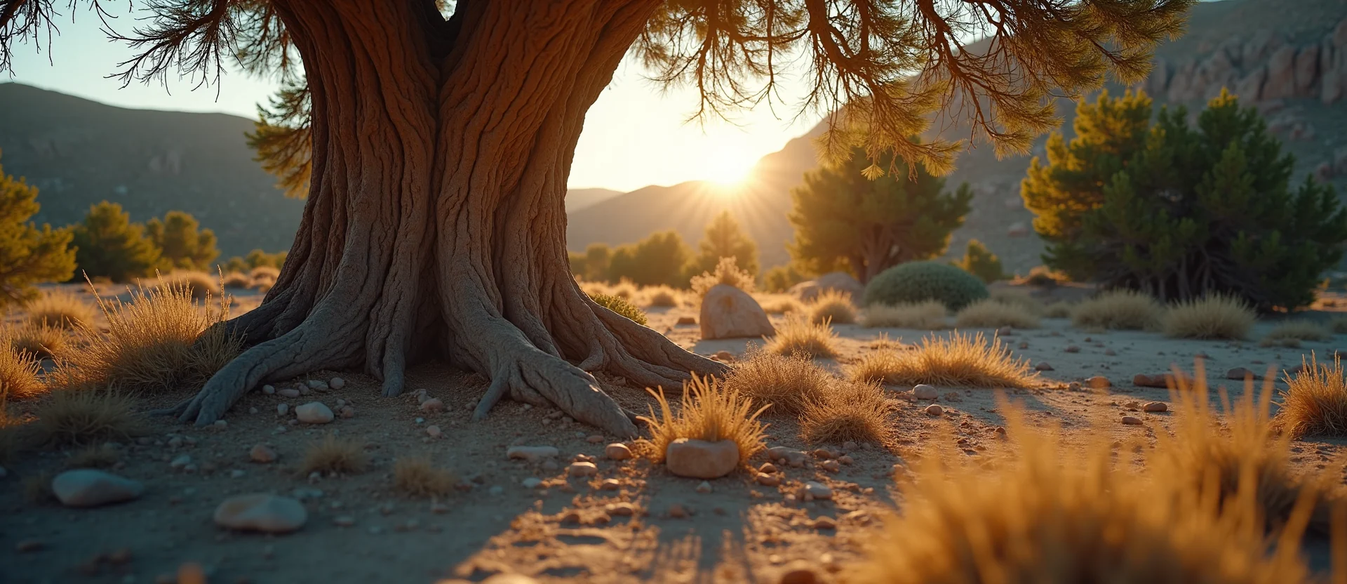 Symbolizing Growth/Resilience: A local Sierra Juniper sturdy weathered tree trunk. - AI Generated
