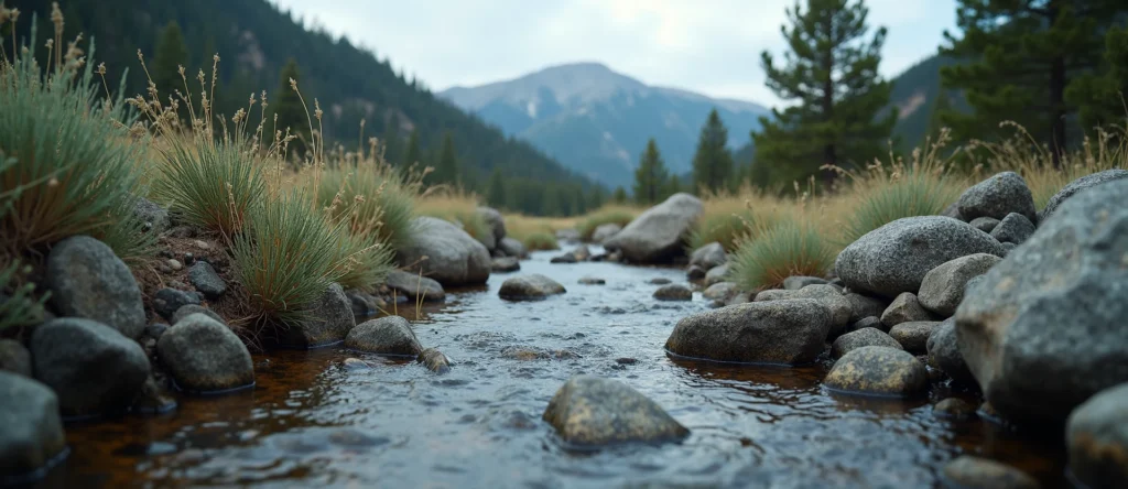 Symbolizing Flow/Cleansing: A local Mountain Mahogany clear cold snowmelt stream. - AI Generated