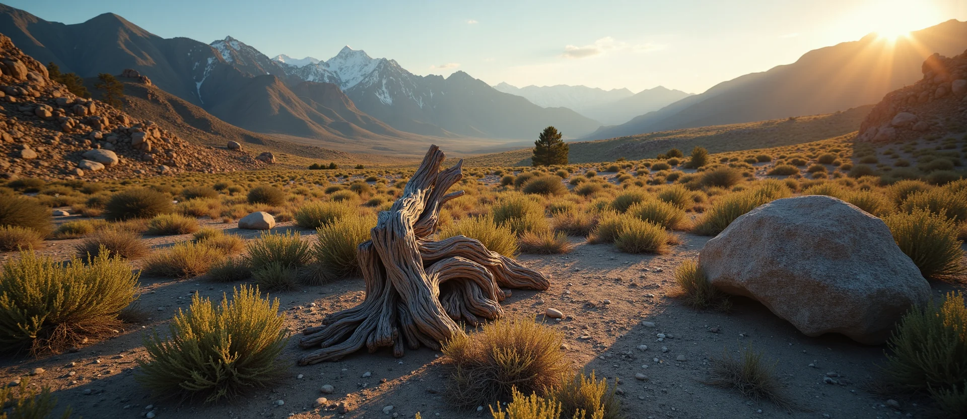 Symbolizing Growth/Resilience: A local Rabbitbrush gnarled juniper roots. - AI Generated